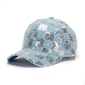 Detail of light blue denim baseball cap with silver sequins and checkered pattern texture - One Size / Light Blue