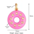 Pink enamel donut jewelry charm with white zircon stones and gold finish size 19x13mm - Pink Diamond Studded Donut Pendant (AAF7069-Pink)