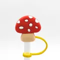 Red mushroom silicone straw cover cap with yellow ring for drink dust protection - Red Mushroom-1704-20
