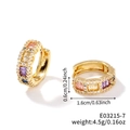 Detail shot of golden hoop earrings with colorful zircons including size and weight specs - Gold Base-Mixed Multi-Color Zirconia