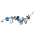 Ocean themed silver snake chain bracelet with octopus, seahorse and glass bead charms - 16cm / Style A7/Ocean Fairytale Octopus Seahorse