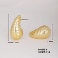 Fashionable gold spiral teardrop earrings with elegant horizontal ribbed texture finish - Gold Ribbed Spiral Drop (E01595-6)