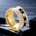 Gold plated stainless steel ring with black roman numerals and sparkling crystals - XS / Roman Numerals with Square Diamond Style / Gold