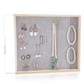 Solid wood jewelry box with grey velvet lining and transparent sliding lid cover - 28x32CM Flat Grey Velvet