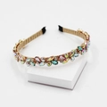Elegant rhinestone headband with colorful crystals and gold woven texture for women - Rhinestone Multi-color / Multi-colored