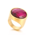 22mm wide punk style gold stainless steel ring with large fuchsia round gemstone - Gold + Fuchsia Faceted Stone (KR48334-K)
