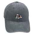 Vintage dark grey washed cotton baseball cap with cute puppy dog embroidery - M (56-58cm) / Gray
