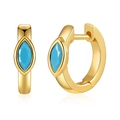 Vintage 18K gold-plated hoop earrings with marquise-cut turquoise stones on white background - Marquise Blue Gemstone Hoop (KE0228)
