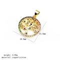 Golden Tree of Life pendant with colorful cubic zirconia stones and size measurements - Fine Tree of Life Pendant (3#)