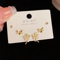 Chic set of two pairs including golden bee stud earrings and opal flower studs - Gold-Opal Bee Set (98#)