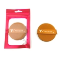 Caramel brown round cushion puff with satin strap in clear packaging for dry wet use - Orange Round (Phecda)