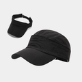 Versatile black quick-dry outdoor sport hat with removable top and ponytail opening - Adjustable / Black