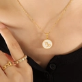 Golden Capricorn zodiac shell necklace and ring set in polished stainless steel for women - Gold Capricorn