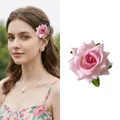 Pink handmade rose hair clip in French retro style, elegant floral hair accessory - French Retro Rose Hair Clip / Pink