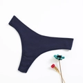 Navy blue ribbed cotton thong for women on white background with decorative flowers - L (30) / Navy Blue
