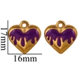Golden heart pendant with purple enamel drip detail, 17mm size for DIY jewelry - 5 Pieces / Purple
