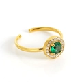Verstellbarer 18k vergoldeter Ring mit rundem grünen Edelstein und weißem Kristallhalo - Grüner Zirkonia