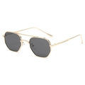 Modern double bridge gold metal frame sunglasses with gradient lenses in a 45-degree side view - Gold Grey