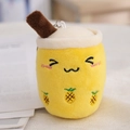 Portachiavi in peluche tazza tè al latte ananas giallo con viso ricamato e cinturino - Tè al latte all'ananas / Giallo