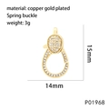 Copper gold-plated lobster clasp with cubic zirconia and dimension details, 15mm by 14mm - P01968-Gold Micro Pave Zirconia Spring Clasp