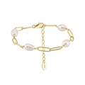 Elegante pulsera de cadena de clip dorada con cuatro perlas barrocas y cierre de plata S925 - Dorado