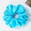 Macro detail of sky blue satin scrunchie with soft pleated texture and silk-like sheen - Sky Blue(D)