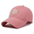 Adjustable pink baseball cap featuring 3D white letter embroidery and a curved brim - Adjustable / Pink