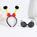 Yellow bee headband with red polka dot bow and honeycomb texture sunglasses costume set - Black Ball Yellow Ring Bowknot Headband + Black Glasses