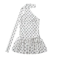 Chic black polka dot halter mini dress with asymmetric shoulder and bow waist detailing - S / White Polka Dot