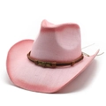 Cappello da cowboy in paglia sfumata rosa con cinturino in pelle e teschio - M (56-58cm) / Gradiente Rosa