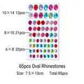 Colorful oval acrylic rhinestone stickers for kids DIY crafts in assorted vibrant colors - 65 Pcs Oval Stickers