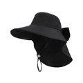 Cappello parasole nero da donna con tesa larga, protezione nuca e fiocco decorativo - Nero