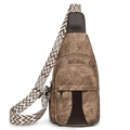 Sac de poitrine vintage en toile marron avec bandoulière à motifs et détails en cuir - Marron