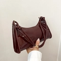 Minimalist burgundy baguette bag in glossy patent leather with sleek shoulder strap - Dark Brown