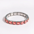 Detail of Italian modular stainless steel bracelet with pink enamel charms and stretch links - Pink Module Style (款式4)