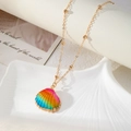 Rainbow shell pendant necklace with golden bead chain featuring summer beach style vibes - Gradient Colorful Scallop