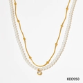 Close-up of double-layered pearl necklace with cubic zirconia pendant and gold beads - Gold Necklace (KDD950)