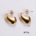 Minimalist gold teardrop stud earrings in 304 stainless steel with high polish finish - Bean Teardrop Stud Style (AMLEH207)