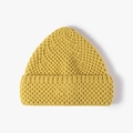 Gelbe Strickmütze für Damen mit dickem Zopfmuster und Umschlag für kalte Wintertage - Einheitsgröße / Eigelbgelb