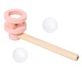 Pink wooden floating ball game for kids, sensory training toy with two white balls - Macaron Pink