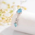 Titanium steel navel ring with silver mushroom house and blue heart crystal pendant - A469-3# Right Blue Zircon + Blue Heart (Single Piece)