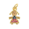 Golden girl-shaped pendant with pink, blue, and orange cubic zirconia inlays - Girl Style/P37-7