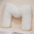 Soft white plush alphabet throw pillow in letter M shape for home sofa decoration - Letter M