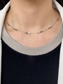 Minimalist silver cube pendant necklace in polished finish for women on model - Silver