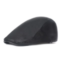 Béret classique en cuir noir pour homme avec texture en cuir grainé de qualité - Noir