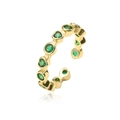 18K gold plated adjustable ring with micro-p鑲ed green round and heart-shaped zircons - Adjustable Open / Heart & Round Alternating Style (12356) / Gold/Green