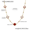 Golden stainless steel necklace featuring pink and red square-cut glass stone pendants - Necklace / Gold Red Mix