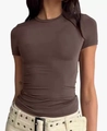 Slim fit long sleeve t-shirt for women in dark brown hue with soft elastic knit fabric - XS / Tops / Dark Brown (Dark Coffee)