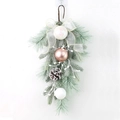 Teardrop Christmas swag with pine needles, rose gold ornaments, and white ribbon bow - Champagne - D-style Teardrop Swag