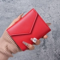Minimalist red envelope style short wallet for women made of premium faux leather material - Red
